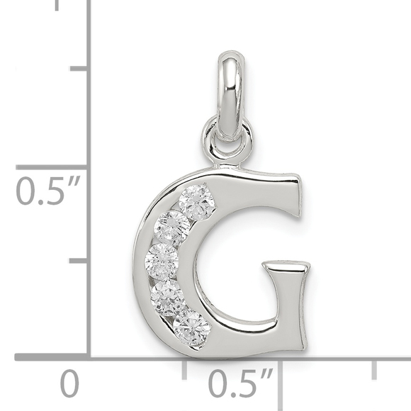 Sterling Silver White CZ Letter G Initial Pendant - Picture 4 of 4